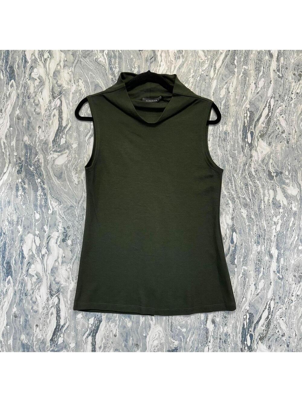 Boho Indie Minimalist Hunter Green Sleeveless Cowl Neck Top (1)